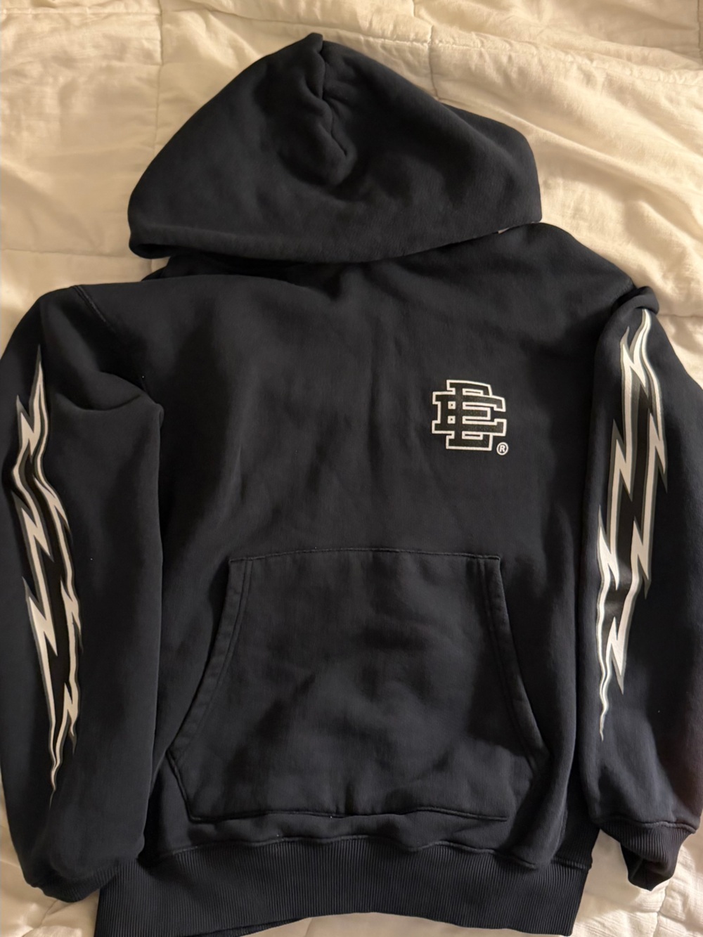 Eric Emanuel Black Hoodie with White Flame Sleeves